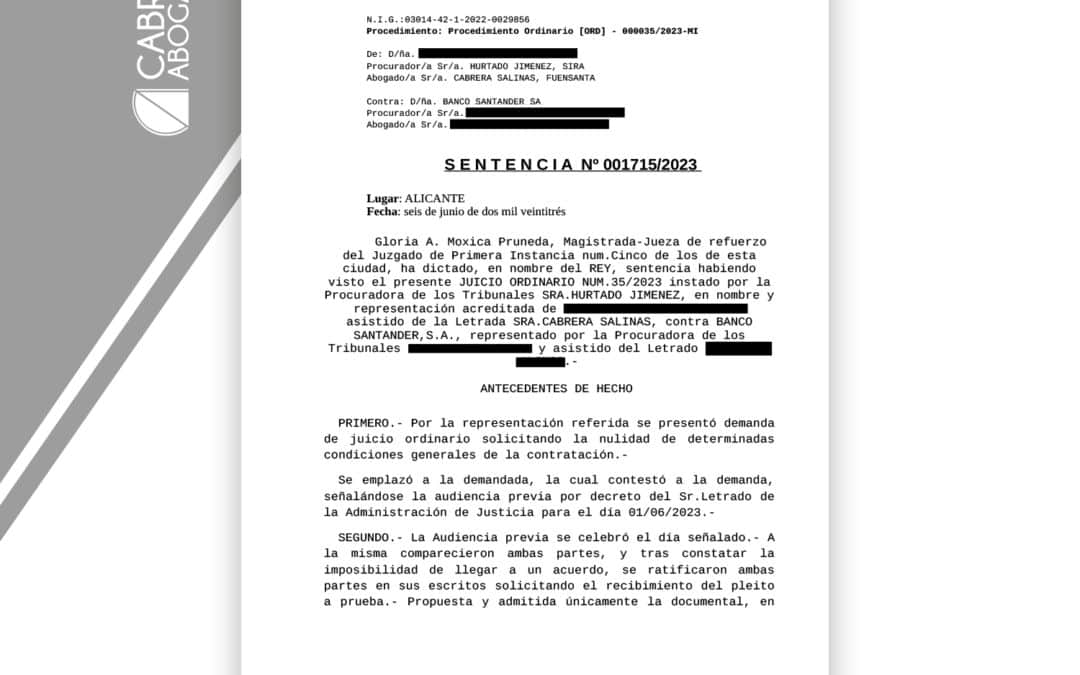 El Juzgado de Alicante declara nula la comisión de apertura